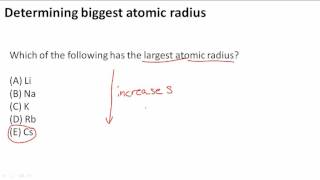 Determining biggest atomic radius