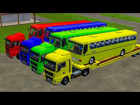 TRANSPORT OF COLORS ! LOAD & TRANSPORT COLORED BUS WITH MAN TRUCKS - Farming Simulator 22
