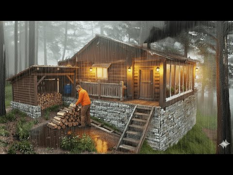 Warm Log Cabin Camping in Heavy Rain All Day! - My Dog and I Got Caught in the Rain! No talking