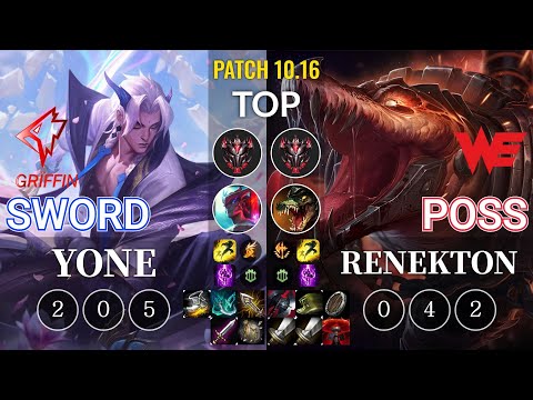GRF Sword Yone vs WE Poss Renekton Top - KR Patch 10.16