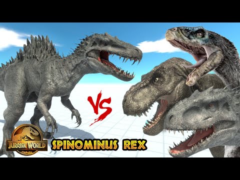 (HYBRID) SPINOMINUS REX V2.0 vs TREX, INDOMINUS, THERIZINOSAURUS - Animal Revolt Battle Simulator