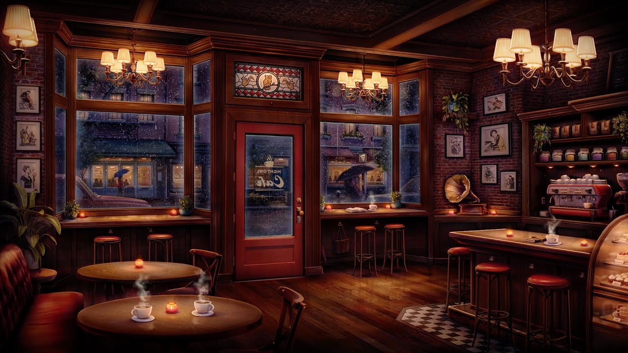 Night Owl Jazz Cafe Ambience with Relaxing Jazz Music & Rain Sounds