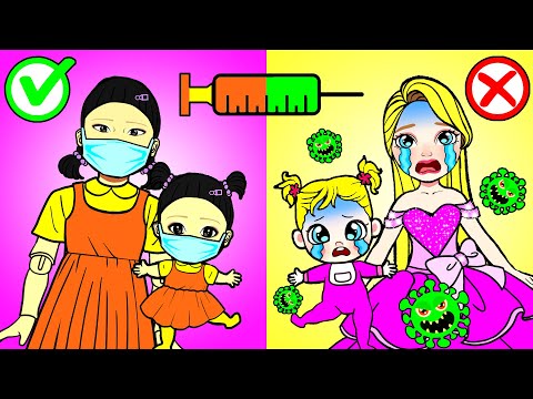 Doctor! Please Checkup For Squid Game Doll | Pink And Yellow Hospital | DIY Paper Dolls & Cartoon