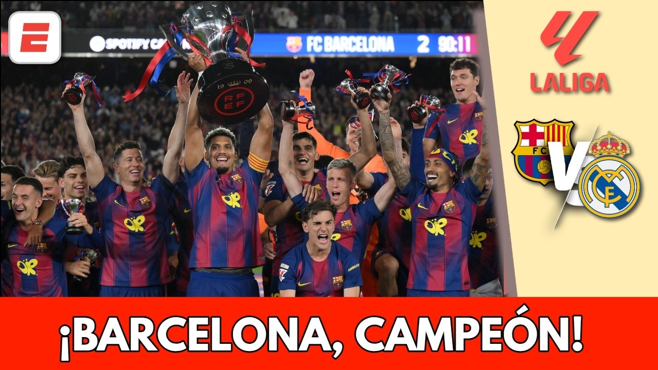 FIESTA EN EL CAMP NOU Barcelona LEVANTA LA COPA y se consagra CAMPEÓN frente a Real Madrid | La Liga