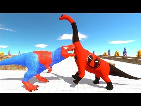 SPIDERMAN T REX vs DEADPOOL T REX DEATH RUN - Animal Revolt Battle Simulator
