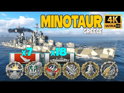 Cruiser Minotaur on map Greece, Hard Carry - World of Warships
