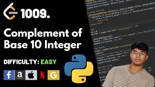 YouTube video 'Complement of Base 10 Integer | Leet code 1009 | Theory explained + Python code'