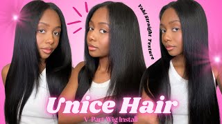 NATURAL HAIR OR V-PART WIG? 💗| Super Easy Yaki Straight Wig Install | Ft. Unice Hair