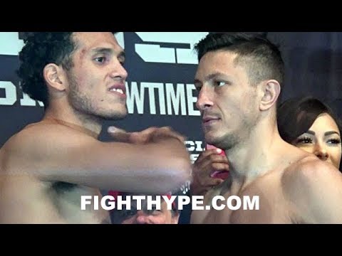 DAVID BENAVIDEZ SHOVES RONALD GAVRIL AFTER GIVING HIM THROAT SLASH AT FINAL FACE OFF