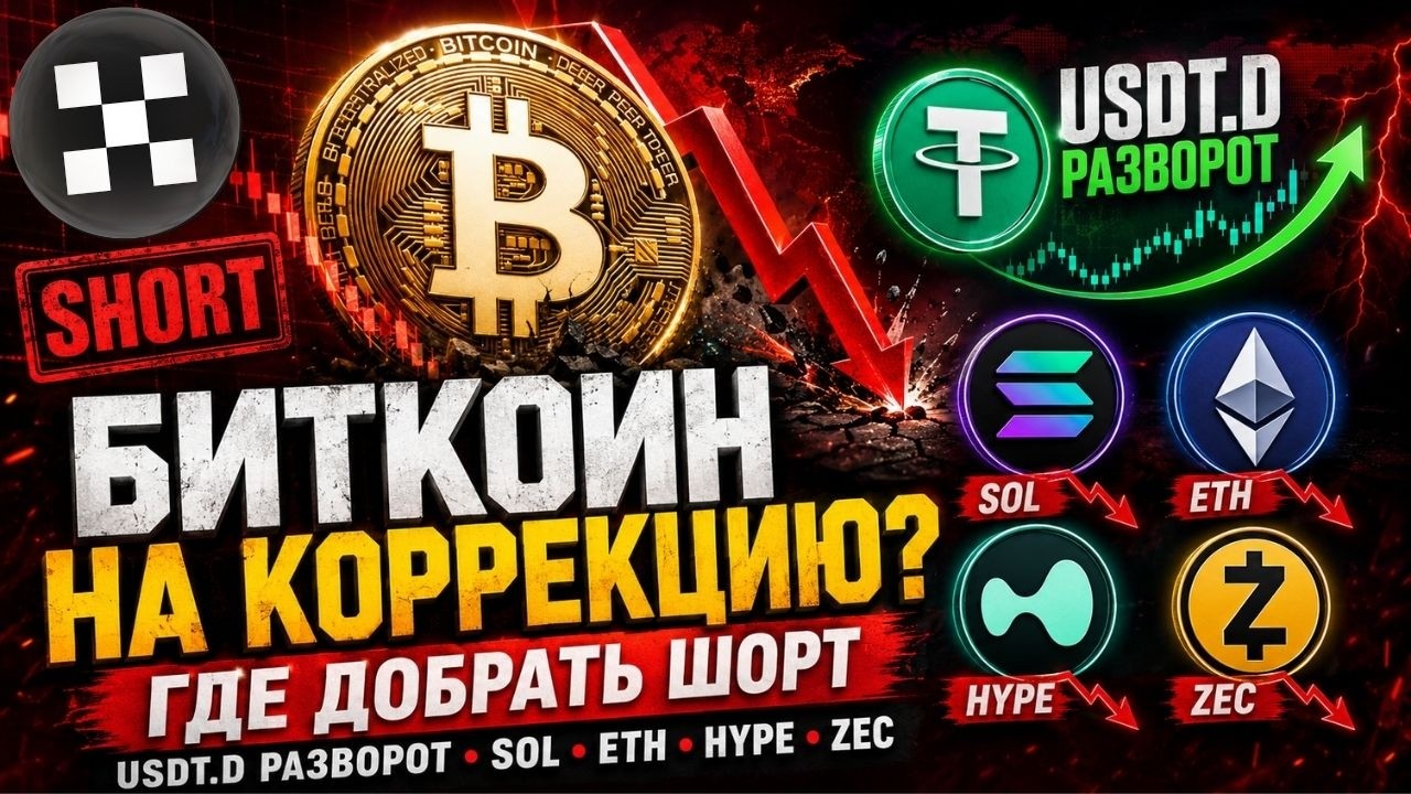 КОРРЕКЦИЯ БИТКОИНА НАЧАЛАСЬ ИЛИ БУДЕТ ЕЩЁ ПЕРЕХАЙ? SHORT ПО SOL/ETH/ZEC И HYPE! 1МЛН $ ОТ