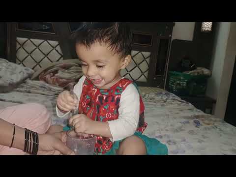 Cute Baby Warisha Home made Ice cream Eating
