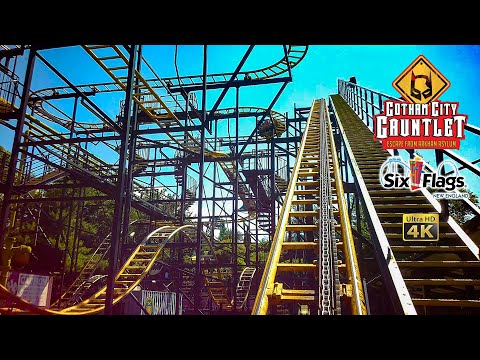 On-ride point of view of Gotham City Gauntlet Escape from Arkham Asylum