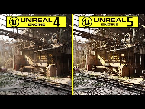 Abandoned Werehouse Demo Unreal Engine 4.27 vs Unreal Engine 5.1 RTX 4080 Graphics Comparison