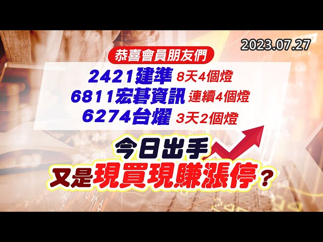 20230727《股市最錢線》#高閔漳 “恭喜會員朋友們，2421建準，8天4個燈；6811宏碁資訊，連續4個燈；6274台燿，3天2個燈””今日出手又是現買現賺漲停？？”