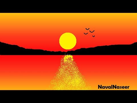 Sunset view in Ms paint / How to draw easy scenery in MS paint