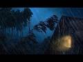 Heavy Stormy Night With Torrential Rainstorm Very Huge Thunder On Window For Sleep