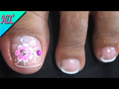 DISEÑO DE UÑAS PARA PIES FLOR CON PIEDRAS Y FRANCÉS – FLOWERS NAIL ART – FRENCH NAIL ART – NLC