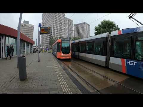 Tram 24 arrives at Marconiplein in Rotterdam