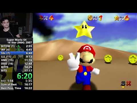 (Personal Best) 17:01 - 16 Star Speedrun - Super Mario 64