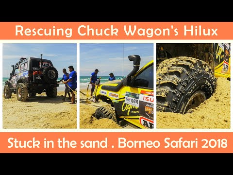Rescuing Chuck Wagon's Hilux -  stuck in the sand . Borneo Safari 2018