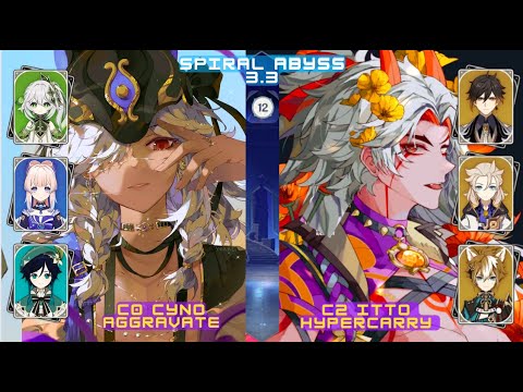 C0 Cyno Aggravate / C2 Itto Carry floor 12 abyss 3.3 9 Stars