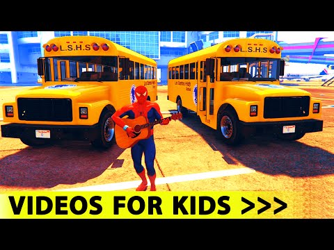 SCHOOL BUS & Spiderman CARTOON CARS Movie for Kids Nursery Rhymes Children Songs w Action Video