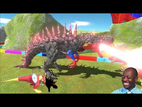 Flash Giganotosaurus vs Superman Spino vs Tarbosaurus in green forest map is a mega fight