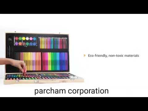 180 Pcs Premium Kids Drawing Art Set With Wooden Box Colouring Sets Painting Pen Birthday Gift