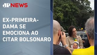 Michelle Bolsonaro chora em manifestação pró-Bolsonaro na Avenida Paulista