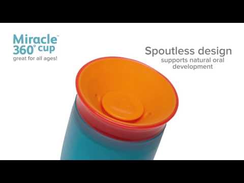 MUNCHKIN nerūdijančio plieno puodelis, Miracle 360, mėlynos spalvos, 12mėn+, 296ml, 01245001 video