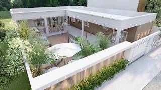 Casa Moderna em L com Piscina e Varanda Ampla | 3 Quartos | Terreno 15x21m | P161.2