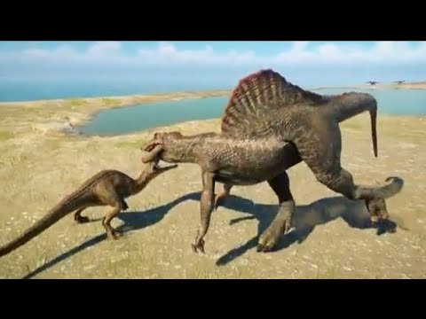 2x SPINOSAURUS vs 2x T-REX vs 2x INDOMINUS (DINOSAURS BATTLE) - Jurassic World Evolution 2