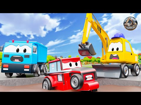 3D Construction Project: Excavator, Dump Truck, Mixer, Road Roller For New Road Construction