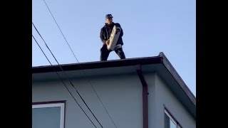 Roof top boombox entertaining our hood