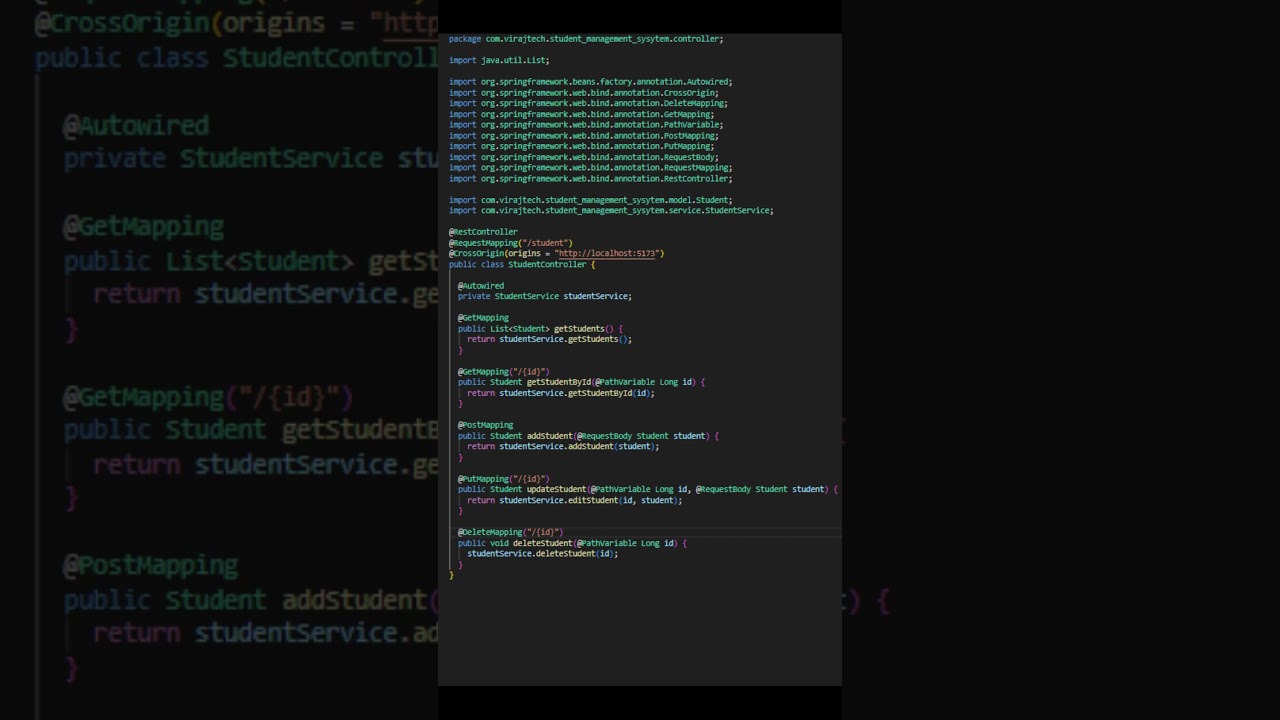 StudentController.java for react | StudentController class for Student Management System with code