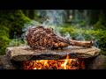 1 Hour Of Primitive Steak Cooking Forest ASMR