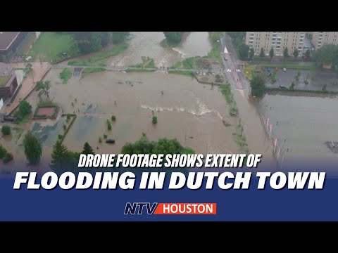 Drone footage shows the extent of flooding in the Dutch town