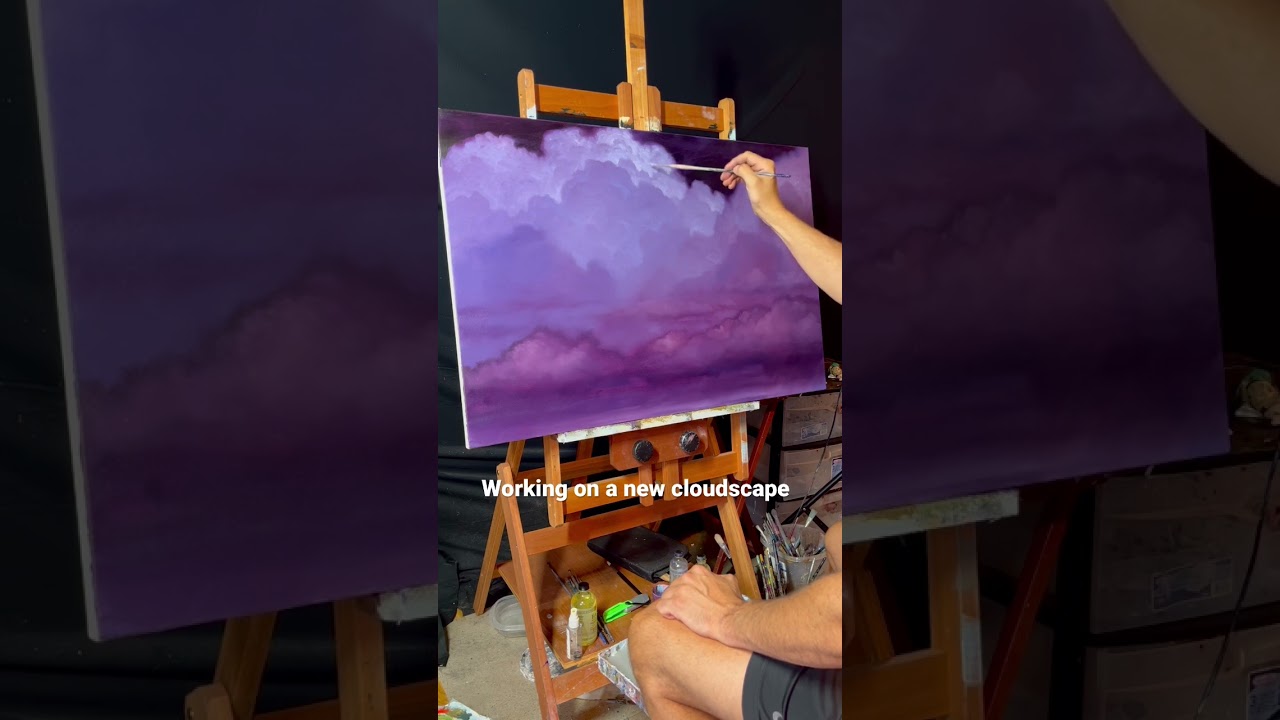 Working on a new cloudscape in oil