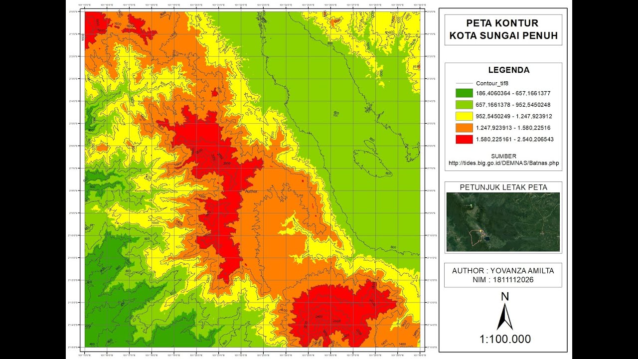 Peta Kontur Kota Sungai Penuh Dengan ArcGis - Ilmu Ukur Wilayah