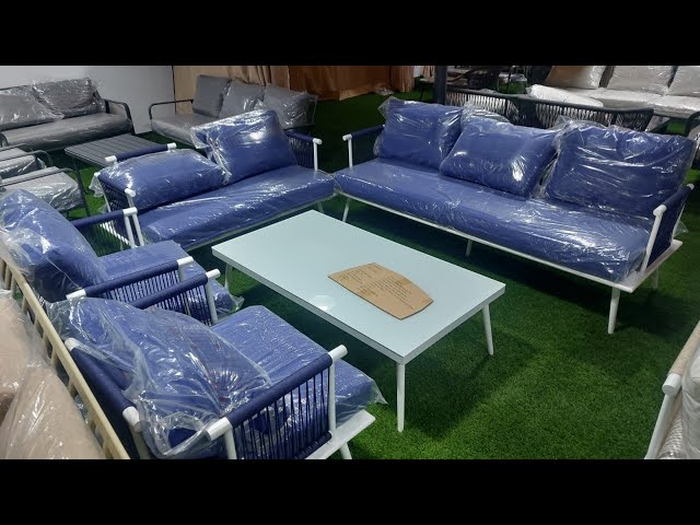 طقم جلسة خارجية ألمنيوم لون أزرق وأبيض