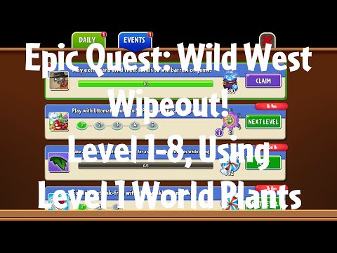 PvZ2 Epic Quest: Wild West Wipeout!, Level 1-8, Using Level 1 World Plants - Gameplay
