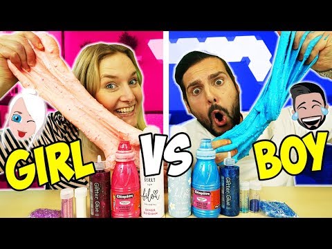 BOY VS GIRL SLIME CHALLENGE - Kaan & Nina machen Jungen & Mädchen XXL Schleim - Welcher ist besser?
