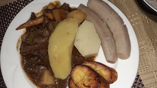 Jamaican breakfast,kidney boil yam,sweet potato and banana with fry plantain