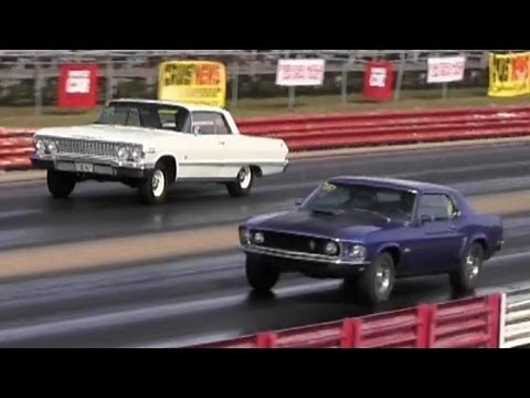 Rare 428 Cobra Jet Mustang vs Impala SS 409 / 425 HP - 1/4 Mile Drag Race - Road Test TV ®