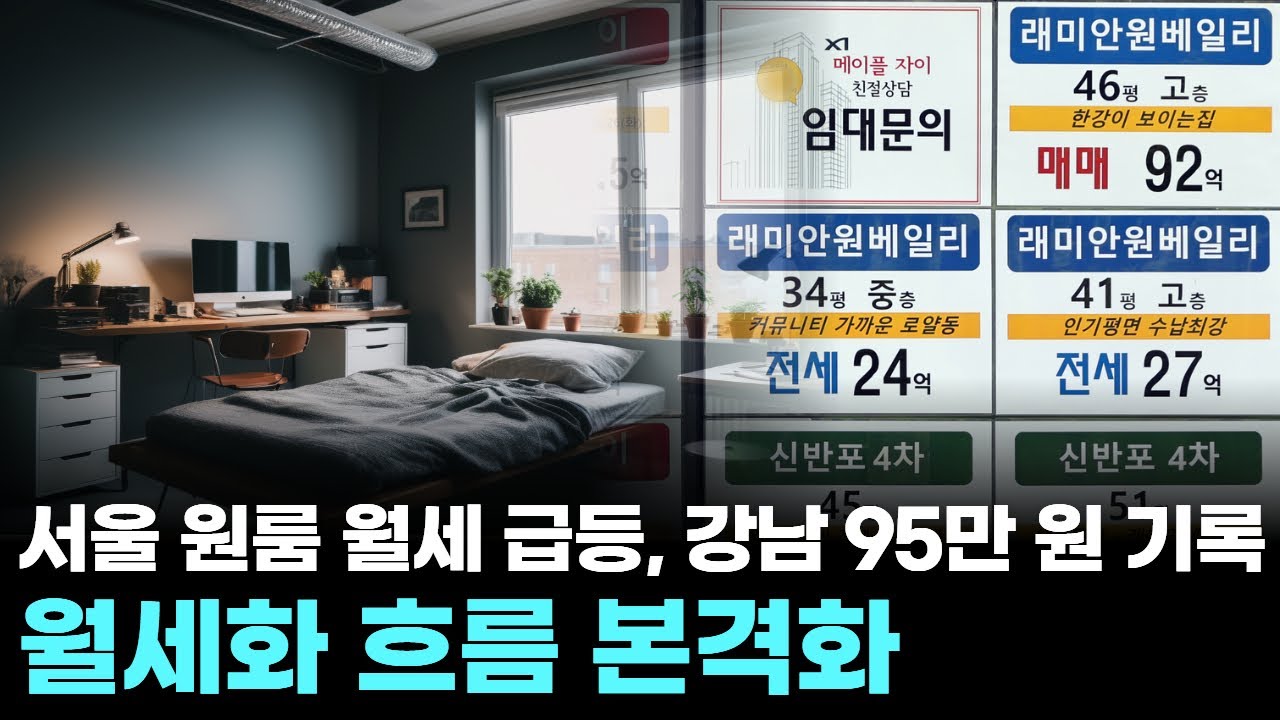서울 원룸 월세 급등, 강남 95만 원 기록 … 월세화 흐름 본격화