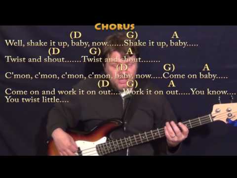 Twist and Shout (The Beatles) Bass Guitar Lesson Chord Chart with Chords/Lyrics - D G A