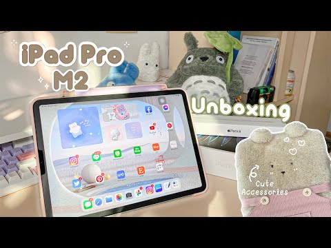 M2 iPad Pro 11" Unboxing 🐣📦 | Apple Pencil 2 + Cute Accessories 🦋💞