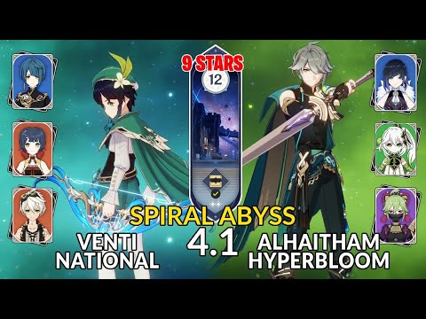 New 4.1 Spiral Abyss│Venti National & Alhaitham Hyperbloom | Floor 12 - 9 Stars | Genshin Impact