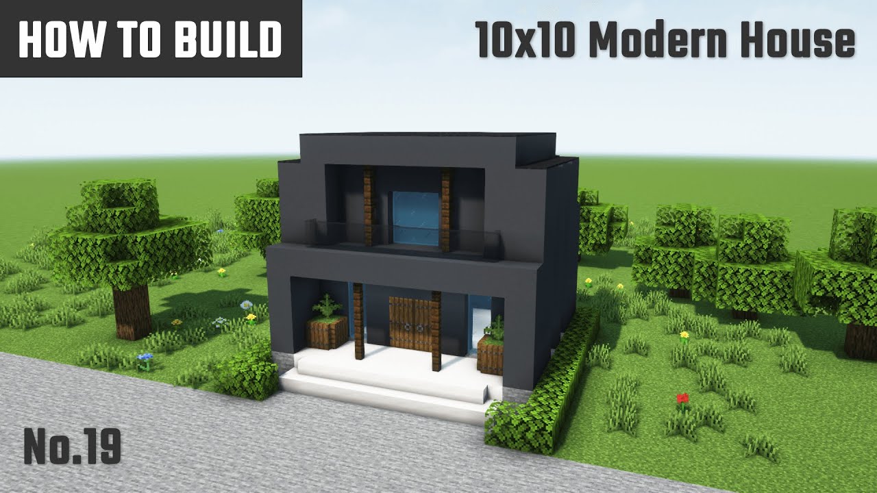 マイクラ建築:おしゃれでモダンな黒い家の作り方。左右対称な玄関。10x10ブロックで簡単に。 No.19 - Minecraft Builders