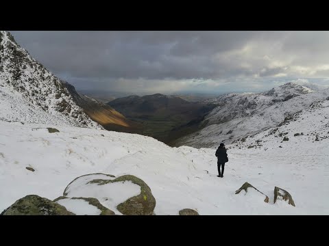 Scafell Pike from Great Langdale and winter wild camp near Esk Hause